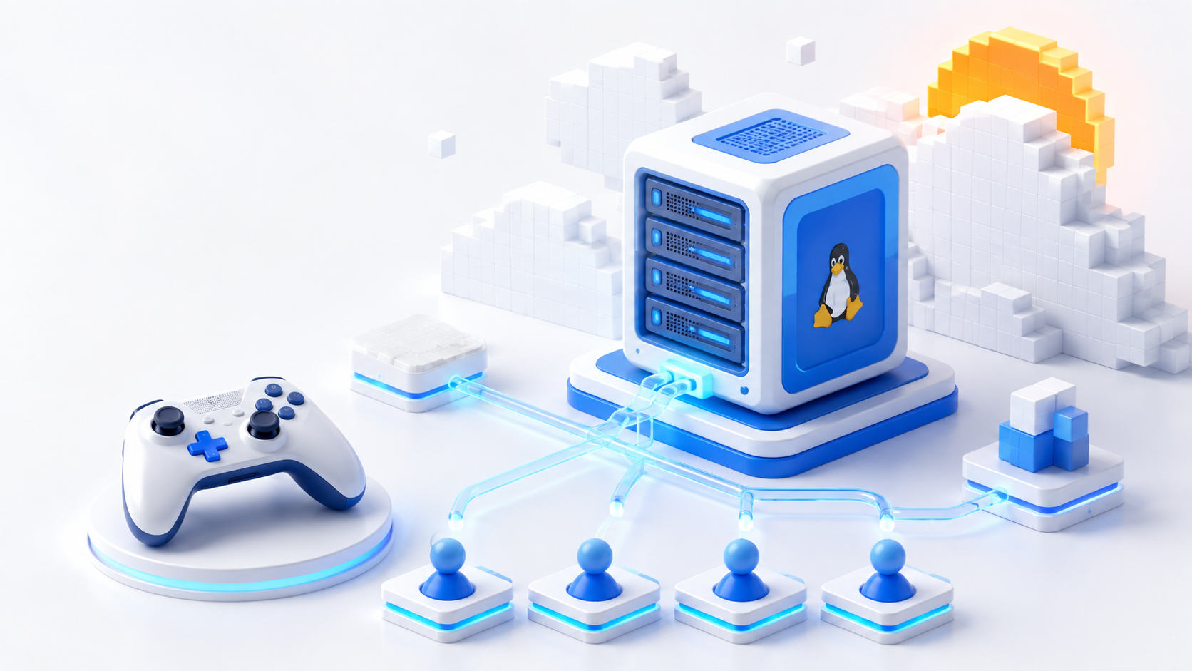 DigitalCloud Linux KVM VPS connected to a game controller and multiplayer nodes