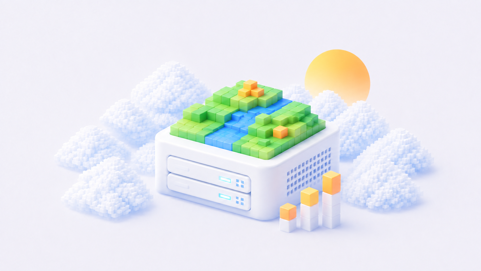 Linux cloud game server with an abstract voxel landscape and capacity indicators