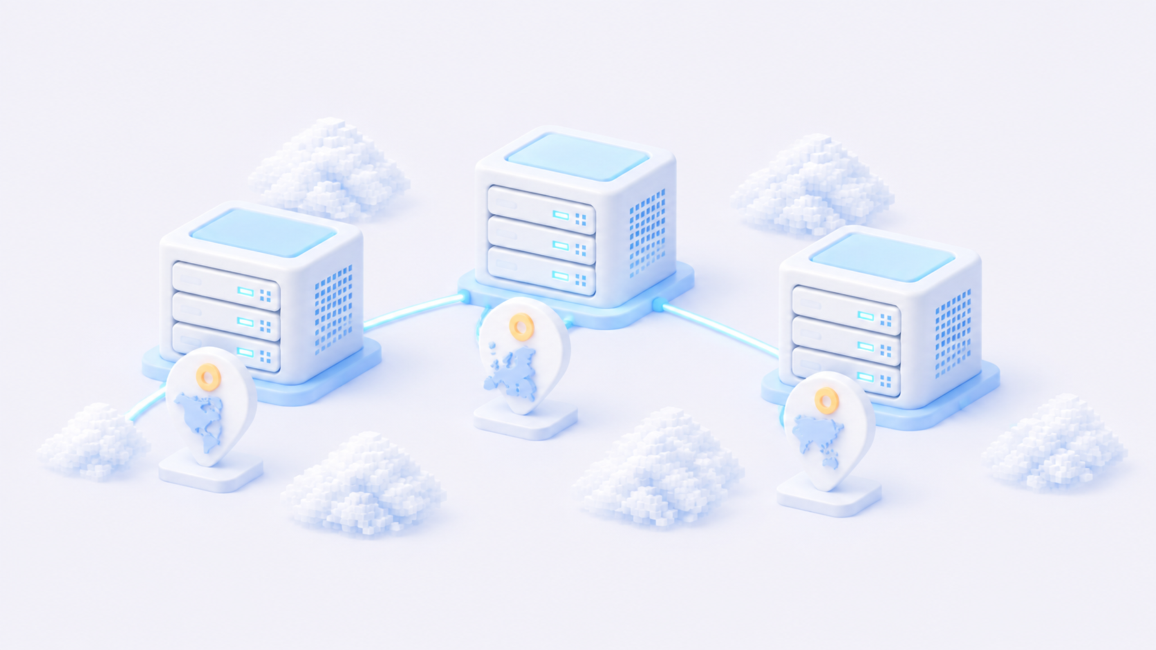 Cloud VPS nodes connected across Europe, North America and Asia