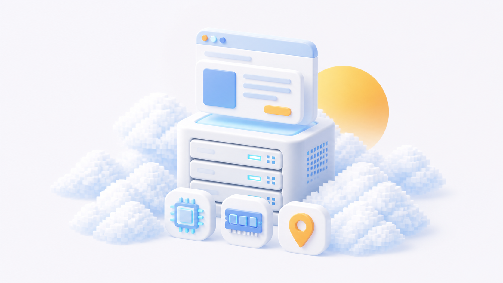 Cloud VPS prepared for a WordPress website with CPU, RAM and location indicators